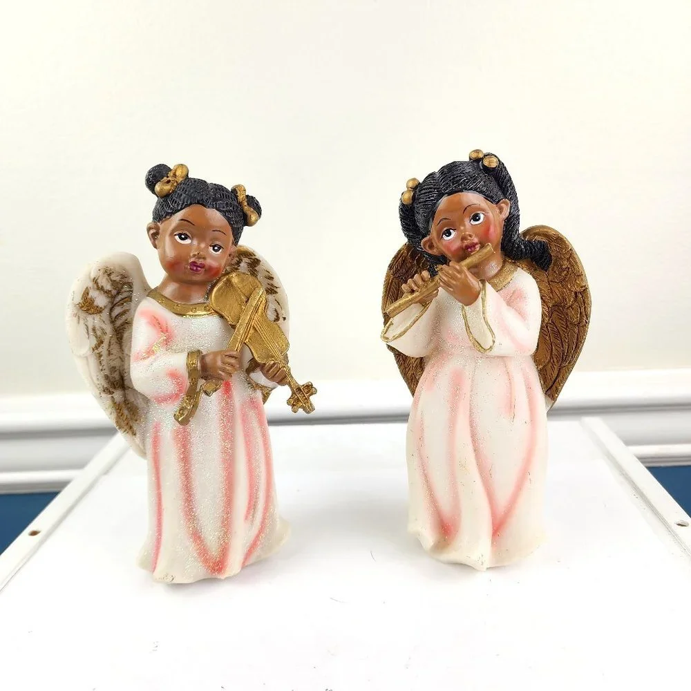 African American Choir Angels Set of Two Figurines